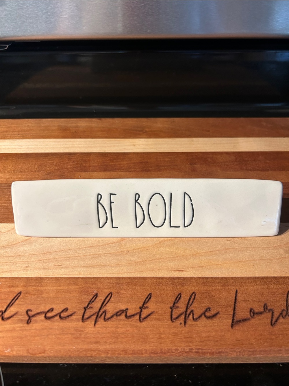 Rae Dunn White Ceramic Desk Sign with “be bold” Text